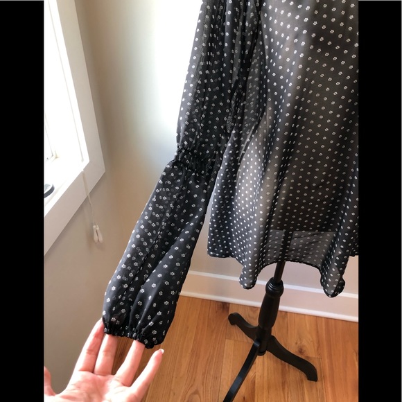 Free People Sheer Mock Neck Black & White flowy top - Picture 6 of 11